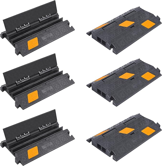 OrangeStar 6 Pack 17" Cable Protector Cover Ramps, 2-Channel Floor Protective Wire Cord Ramp, Heavy Duty Driveway Speed Bump