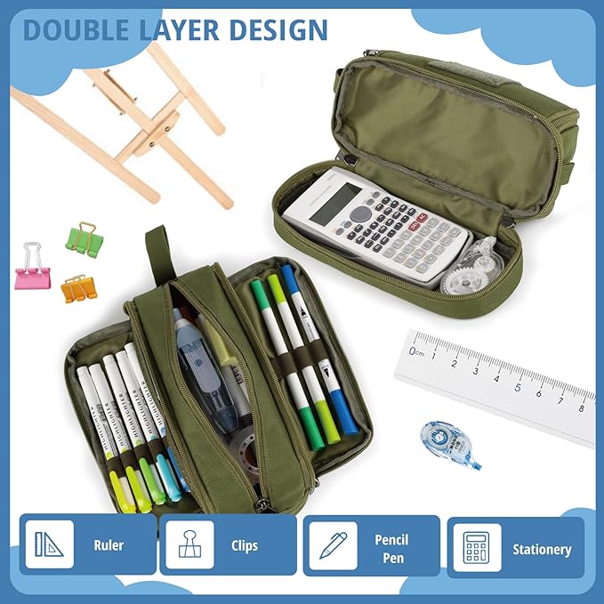 ATRIPACK Tactical 4 Compartments Pencil Case for Boys,Big Canvas Pen Pouch Bag, Large Capacity Pen Box, Tool Bag for Middle School College Office Organizer for Kids Men Women Adult Teens
