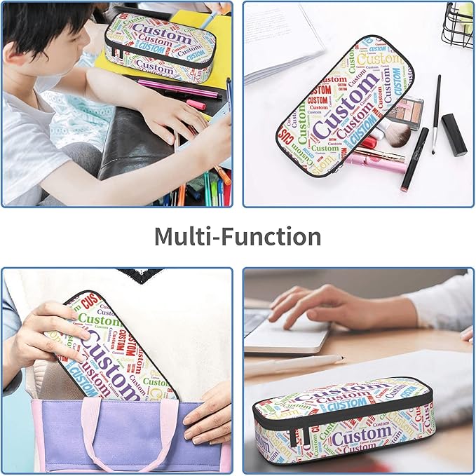 Custom Pencil Case with Name, Personalized Pen Bag Add Your Image Text, Large Storage Students Stationery Pen Box with Zipper Durable Pencil Box for Girls Boys Office School