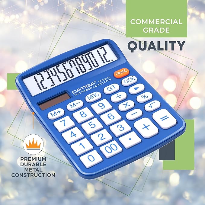 CATIGA Desktop Calculator (2 Pack) 12 Digit with Large LCD Display and Sensitive Button, Solar and Battery Dual Power, Standard Function for Office, Home, School, CD-2786 (Blue/Pink)