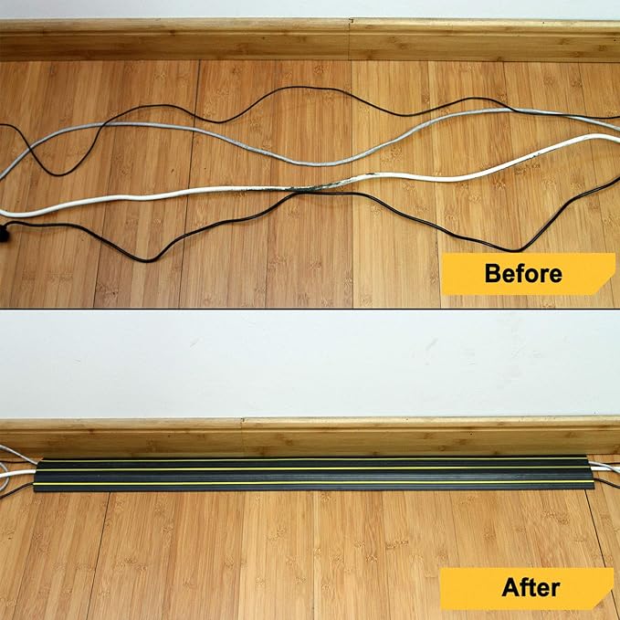 AGPTEK Heavy Duty Floor Cable Cover Cable Protector, 10 Ft Floor Cord Protector 3 Channels Floor Cord Cover (Mid Channel 0.93") Contains Cords, Cables and Wires, Good for Office, Home, or Outdoor