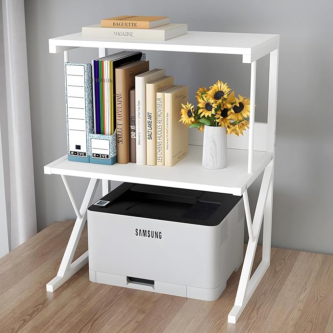 aboxoo Printer Stand for Desk, Desktop Printer Shelf Large 3-Tier Multi-Purpose Office Organization Shelves for Home Office, White