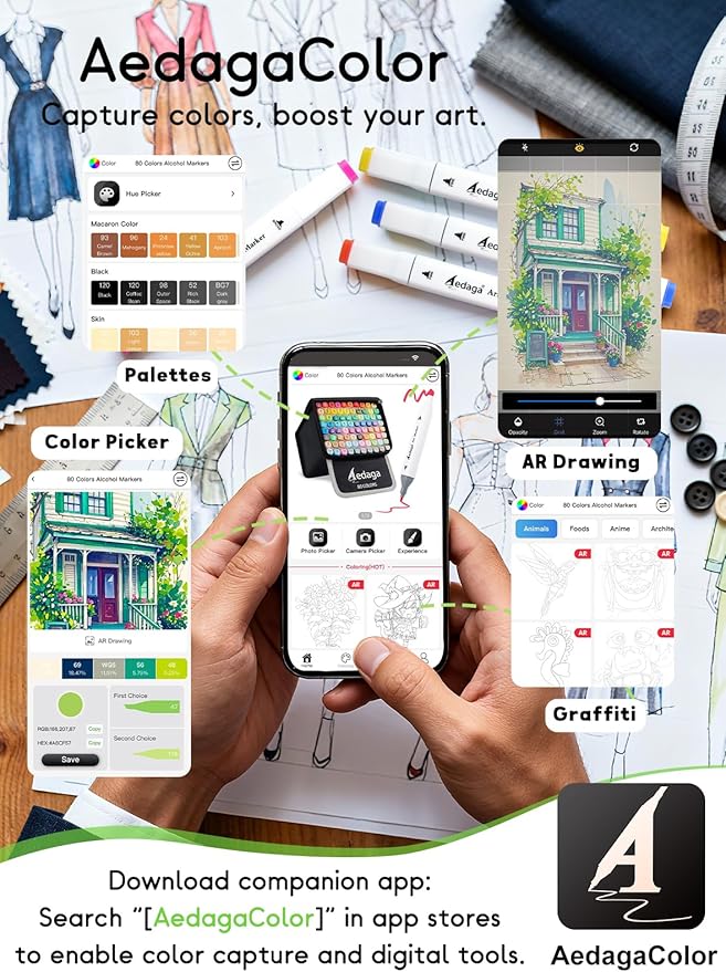 80 Colors Alcohol Markers with Free App, Dual Tip Art Marker with Kickstand Case for Artists Adults. Alcohol Based Markers for Coloring Painting Sketching and Drawing, Great Gift