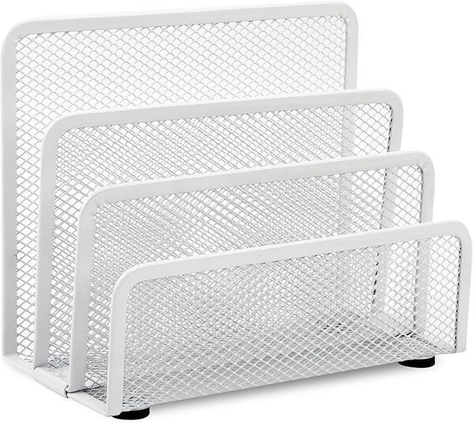 EASEPRES Desk Mail Organizer, Office Small Desktop Metal Mesh Envelope Letter Sorter Paper File Holder Organizer with 3 Vertical Upright Compartments, White 1 Pack