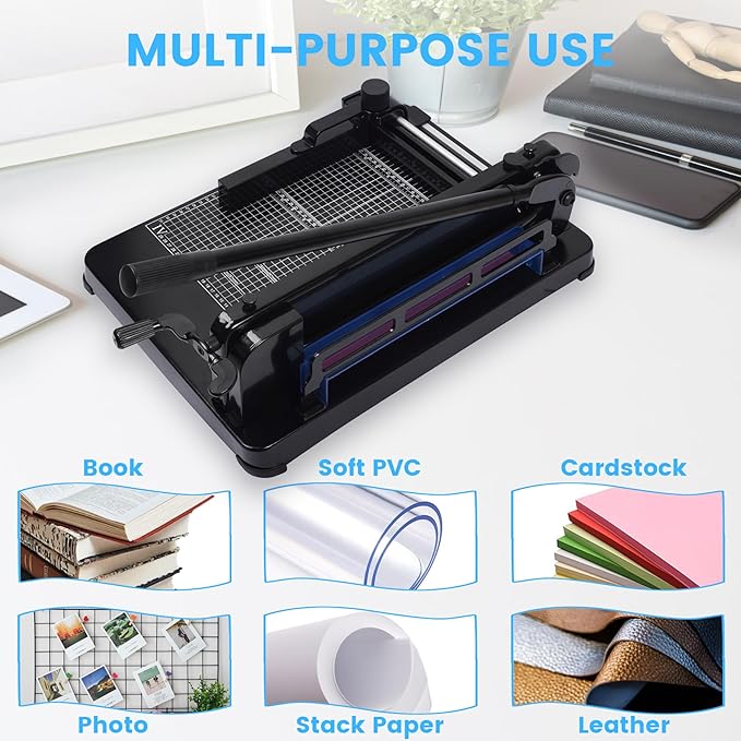 Heavy Duty Paper Cutter for A4 Paper, Guillotine Paper Cutter 12 Inch, 400 Sheet Capacity, Solid Steel Construction, Black