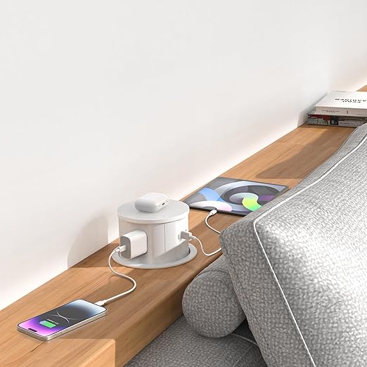 ANNQUAN 20 Amp Pop Up Countertop Outlet with 15W Wireless Charger,Max 65W Power Delivery,4.75" Pop Up Electrical Outlet with 3 Outlets 3 USB Ports for Home Office