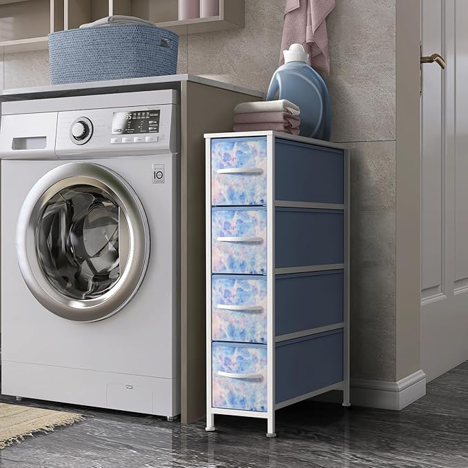 Sorbus Kids Narrow Dresser with 4 Drawers - Vertical Slim Storage Chest of Drawers with Steel Frame, Wood Top & Easy Pull Fabric Bins for Small Spaces, Closets, Bedroom, Bathroom & Laundry