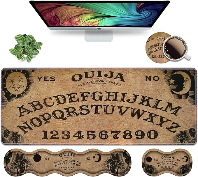 Ergonomic Keyboard Wrist Rest & Mouse Pad Wrist Rest Set, Large XXL Gaming Mousepad 31.5"x 11.8", Memory Foam, Easy Typing Pain Relief, Multifunctional Desk Mat for Office & Home, Retro Ouija Board