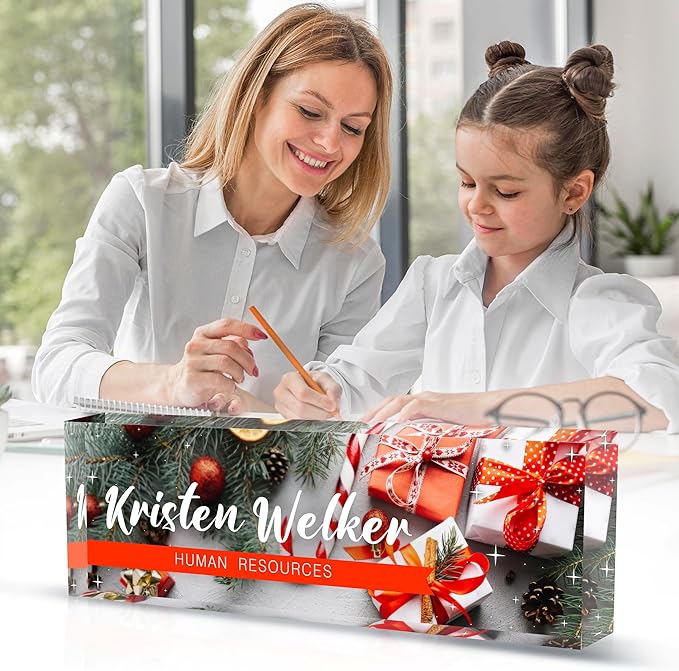 Personalized Name Plate for Desk Custom Acrylic Desk Name Plate Custom Employee Appreciation Gifts Office Gifts for Women, Men, Boss, Coworkers, Teacher, Nurse (Christmas Gift Box)
