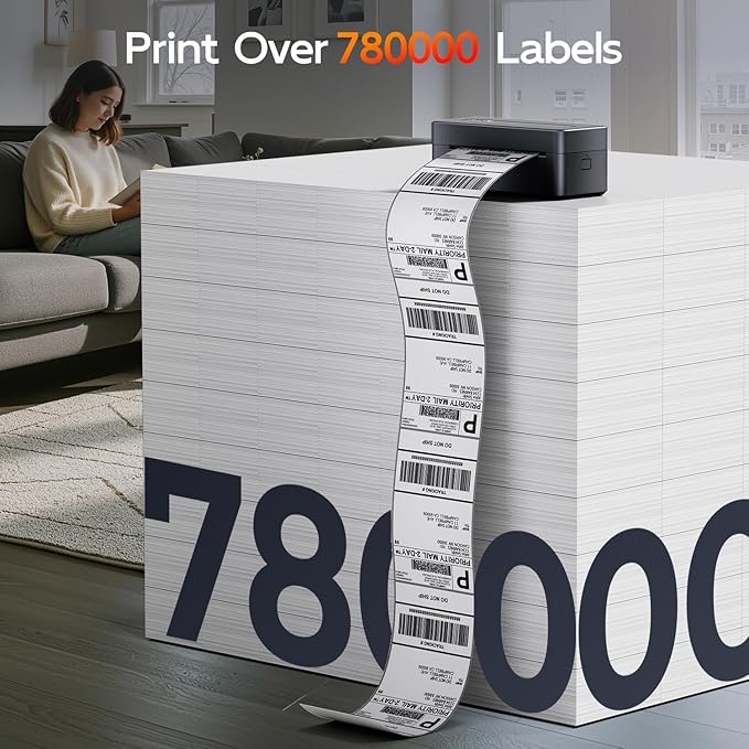 Bluetooth Thermal Label Printer, 300DPI 4X6 Shipping Label Printer for Small Business, Wireless Thermal Printer Compatible with Phone, iOS, Android, Windows, Mac, Amazon, Ebay, Shopify, Black