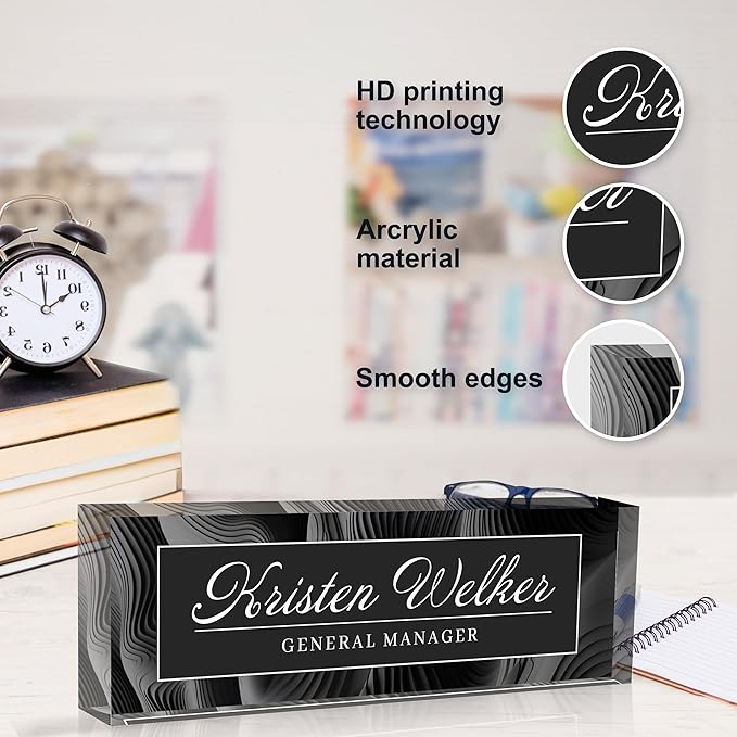 Personalized Office Name Plate, Custom Name Plate for Desks, Office Desk Decorations Gift for Women Men, Acrylic Desk Name Plate for Teacher Coworkers Staff Boss (Business Style-1)