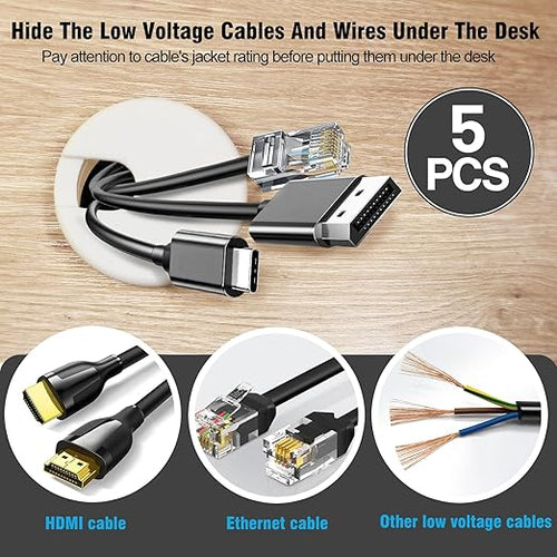 1-1/2" White Desk Grommet, JTemgle Plastic Cable Hole Cover Computer Table Cord Wire Organizer Caps Desktop Cord Management for Home Office TV Stands Tabletops, 5 Pieces