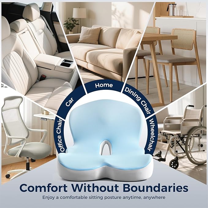 Seat Cushion, Office Chair Cushions for Tailbone Relief, Seat Cushions for Office Chair with L-Shaped Ergonomic Design, Memory Foam Chair Cushion for Long Sitting Office Worker(Blue Grey)