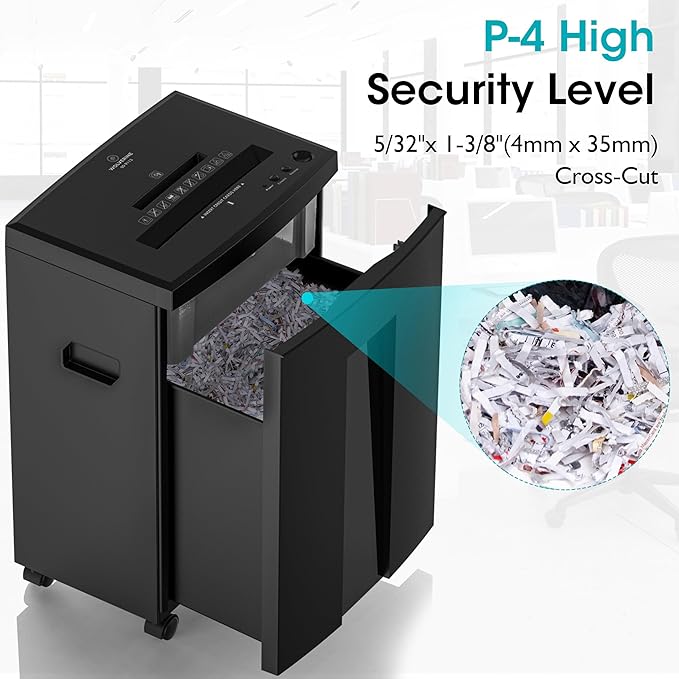 Wolverine 18-Sheet 60 Mins Running Time Cross Cut High Security Level P-4 Heavy Duty Paper/CD/Card Ultra Quiet Shredder for Home Office with 22-Litre Pullout Waste Bin SD9113(Black)