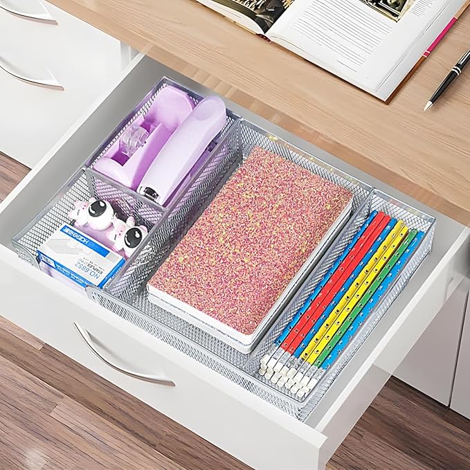 Purple Office Desk Accessories,Purple Office Supplies Set,Stapler and Tape Dispenser Set,Tape,Staple Remover, Staples,Paper Clips,Scissor,Sticky Note and Desk Drawer Organizer