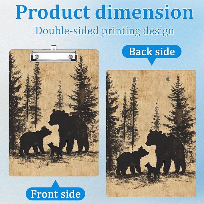 Bear Pine Tree Forest Clipboard Decorative Clip Board with Metal Clip A4 Standard Size 12.5" X 8.7" for Teacher Students Nurses Office