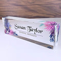 Artblox Office Desk Name Plate Personalized | Custom Name Plates for Desks | Leaf Purple Design On Clear Acrylic Glass | Office Desk Decor - (8" x 2.5")
