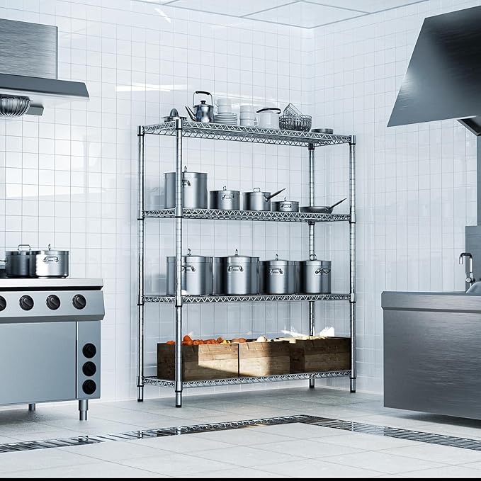 1760 LBs 4 Tier Storage Rack Metal Wire Shelving Unit, Storage Standing Shelf Organizer for Laundry Bathroom Kitchen Pantry Garage Utility Room, Chrome 17.7" D x 59.1" W x 70.4" H