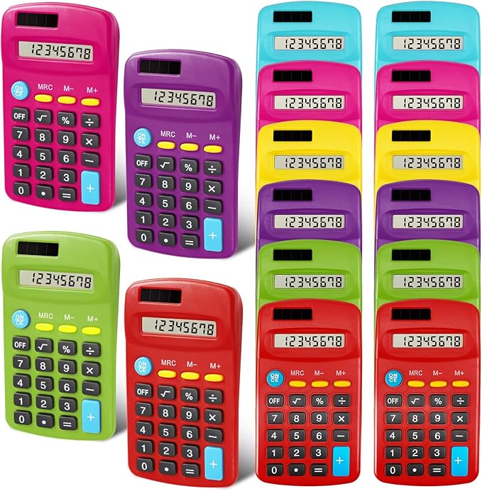 12 Pieces Pocket Calculators,Pocket Mini Calculators,8 Digit Display Basic Calculator,Solar Battery Dual Power Function Calculator for Students Kids Home Office (Multicolor, 12 Pieces)