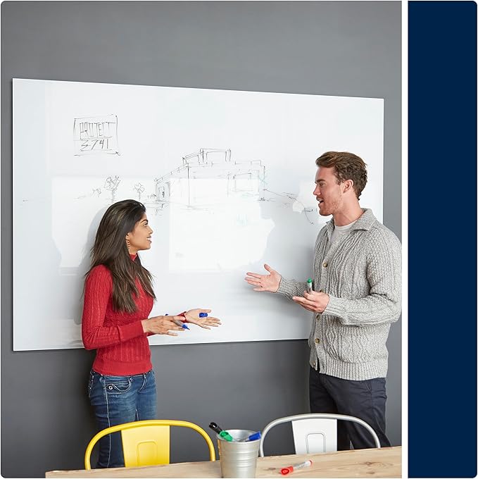 Quartet Magnetic Dry Erase Board, 96" x 48" Glass White Board for Wall, Frameless, InvisaMount, White (Q25F04IMW)