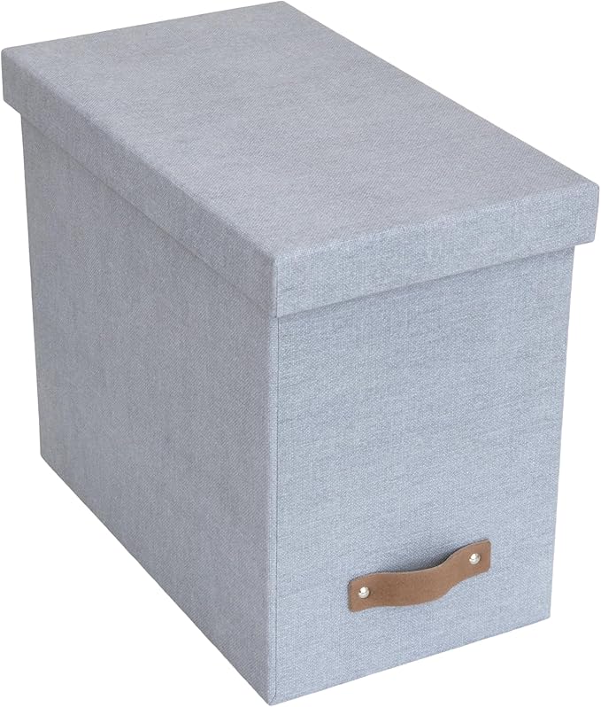 Bigso John File Box - File Storage Box and File Organizer for Important Paperwork - Durable Hanging File Box with Lid and Leather Handle - 7.36 in x 13.26 in x 10.51 in - Ash
