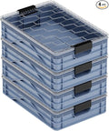 SIDIO Quarter Crate 4 Pack of Stackable Storage Bins - Organizer Bins with Dividers for Garage Organization, Home Storage - Heavy Duty Plastic Containers - 19.16” x 12.75”x 4.57” (Navy Gray)