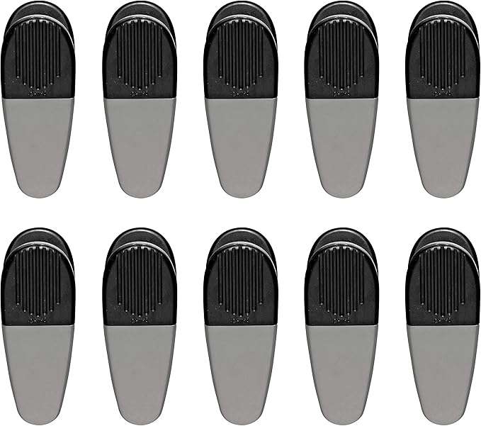 10 Magnetic Memo Holders Set - Large Clip, Plastic - Silver Black