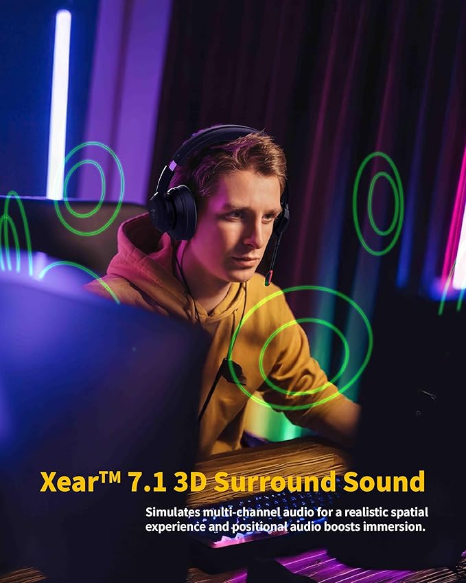 KURO X-Ear 1 Gaming Headset, AI Gesture Control, 7.1 Surround, 3D Live Recording, Transparency Mode, Noise-Canceling Mic, USB-C, LED Modes, Multiplatform Compatible