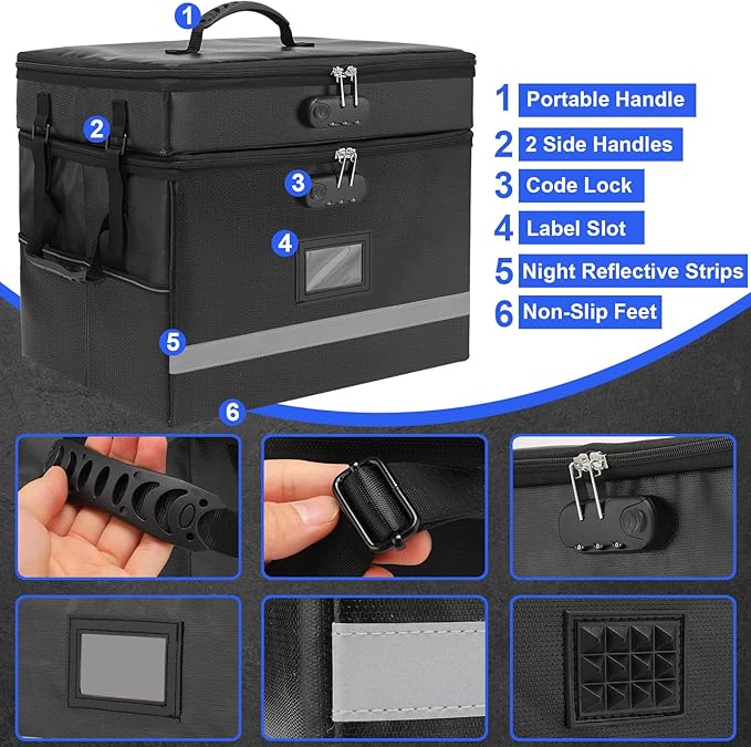 2 Layer File Box with Lock, Portable Document Organizer Box with Handle, Fireproof File Box for Home Office, Legal File Organizer Storage