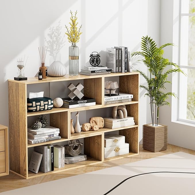Tangkula 6 Cubes Bookcase, 2-Piece Separable Floor Standing Open Horizontal Bookshelf, Multifunctional Display Storage Shelf for Living Room Study Office (Natural, 6-Cube)