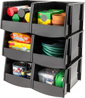 IRIS USA Extra Large Stackable Storage Bins, 6-Pack, 13" L x 10" W x 8" H, |Made in USA|, Plastic Open Front Shelf Bin for Organizing Parts, Hardware, Tools, Supplies, Garage Shelf, Pantry - Black