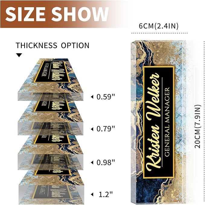 Name Plate for Desk, Desk Name Plate Personalized, Office Decor for Women Men, Acrylic Desktop Accessories, Office Appreciation Gifts for Boss Social Workers Nurse Teacher Employee (Blue/Gold)