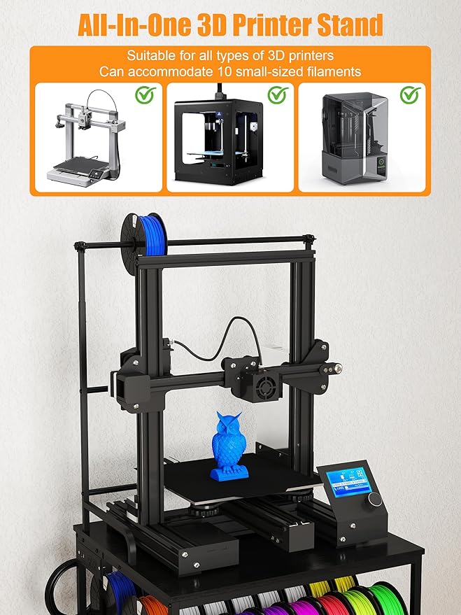 3D Printer Stand with Filaments Storage Rack Rolling 3D Printer Table with Wheels 3D Printing Stand Workbench Holder for PLA/ABS/PETG/TPU for Studio,Office, Garage, Workshop