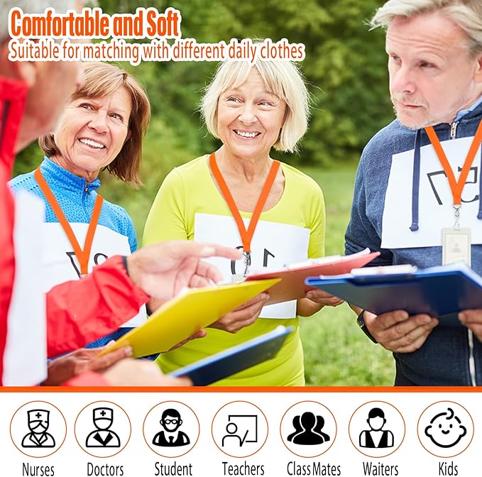 Patelai 60 Pcs Breakaway Lanyards with J Hook Bulk Flat for ID Badges Neck Badge Lanyards Card Nametag Holder Neck Straps (Orange)