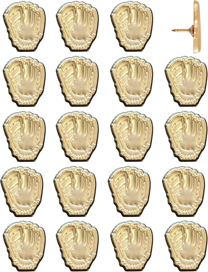 Baseball Glove Push Pins - Gold Baseball Glove Map Pins for Cork Boards, Maps, or Lapel Use - Designed in USA - Set of 20