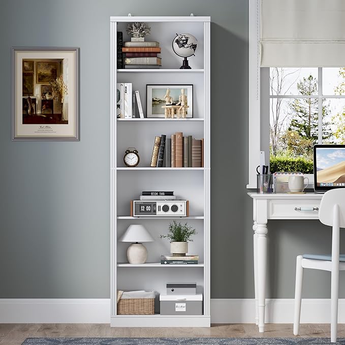 75" Tall Bookshelf, 6-Tier Floor Standing Bookcase with Adjustable Shelves, 24" Wide Open Storage Shelf, Modern Display Organizer for Home Office, Living Room, Bedroom, Study