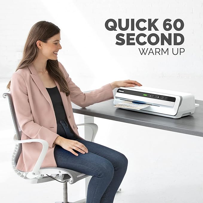 Fellowes Jupiter 125 Thermal Laminator Machine with Laminating Pouch Starter Kit, 12.5 inch, 60 Second Warm-Up, White/Black (5746301)