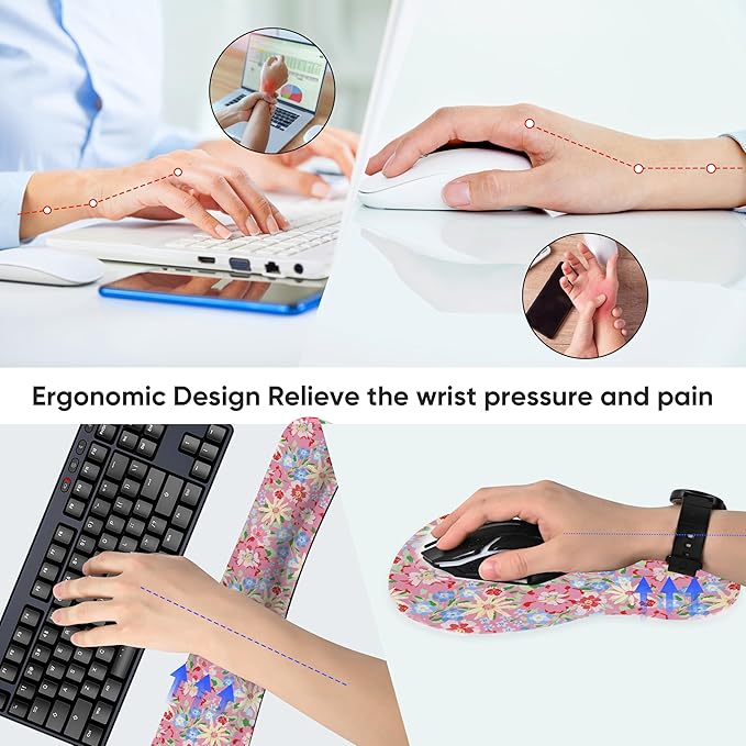 Keyboard Wrist Rest Pad and Mouse Wrist Rest Support Gaming Mouse Pad Ergonomic Gel Memory Foam Set for Computer, Laptop, Office, Pain Relief, Comfortably Typing (KM-42)