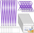 100Pcs Lanyards for ID Badges and 100 Pcs Clear Plastic Horizontal Name Badge ID Card Holders, Flat Neck Lanyards with Clip Waterproof Resealable Name Tag Badge ID Card Holders (Purple)