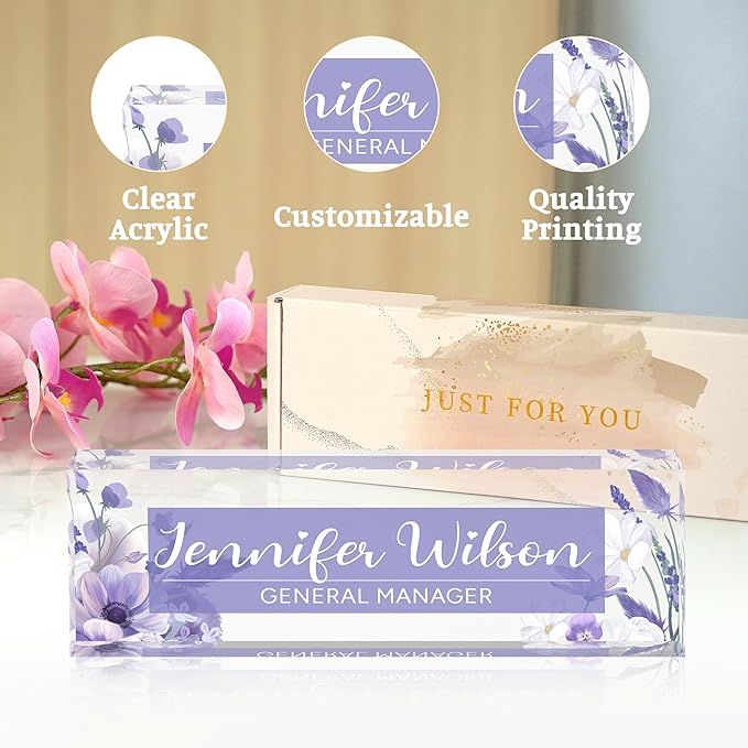 Name Plate for Desk, Personalized Office Decor for Women and Men, Acrylic Accessories, Employee Appreciation Gifts for Boss, Manager, Teacher, Nurse