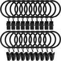 LLPJS 20 Pack Metal Curtain Rings with Clips, Curtain Clip Rings Hooks for Hanging Drapery Drapes Bows, Curtain Rod Rings 1.5 inch Interior Diameter, Black