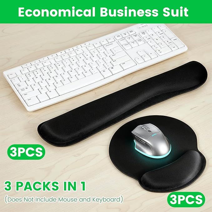 6 Pcs Mouse Pad and Keyboard Wrist Rest - Ergonomic Wrist Pad for Computer Keyboard and Mouse Pad, Memory Foam Wrist Support for Comfy Typing (Classic Black)