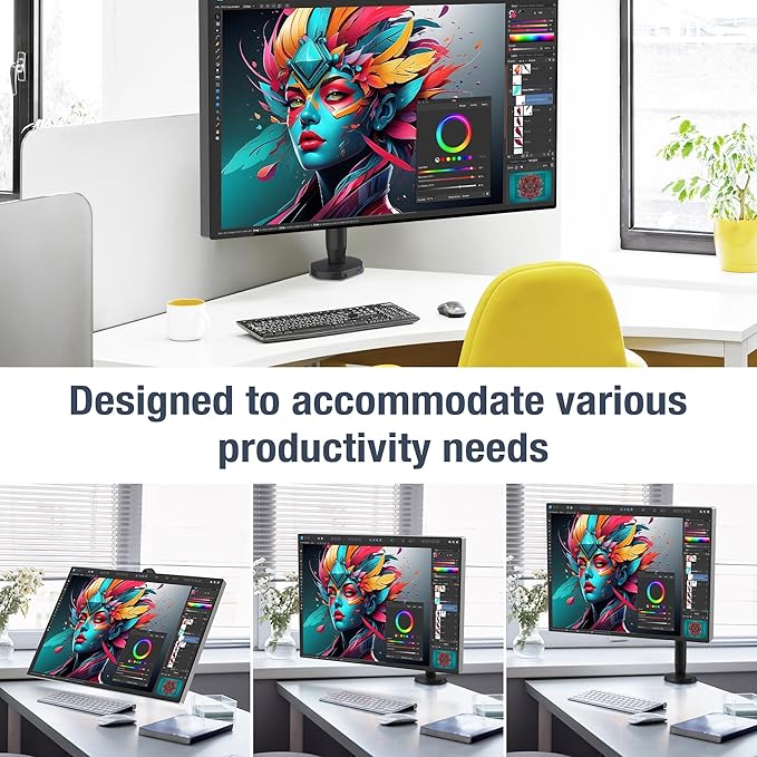 AVLT Single 17"-40" Ultrawide 3-Segment Easel Monitor Arm for Screens Up to 24.3 lbs, Aluminum Designer Stand, Adjustable Pneumatic Height, Full Motion Swivel Tilt Rotation, USB-C USB-A Ports, Black