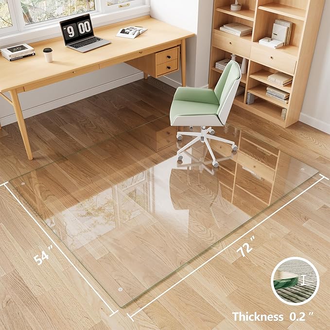 Koonmi Chair Mat for Carpet, Tempered Glass 54"x72" Office Chair Mat, Glass Floor Mat Protector with Rounded and Polished Edges,Ideal for Hardwood Floor, Carpet, Office, Desk, Rolling Chair