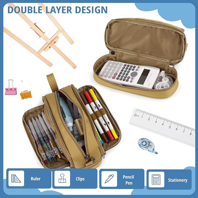 ATRIPACK Tactical 4 Compartments Pencil Case for Boys,Big Canvas Pen Pouch Bag, Large Capacity Pen Box, Tool Bag for Middle School College Office Organizer for Kids Men Women Adult Teens