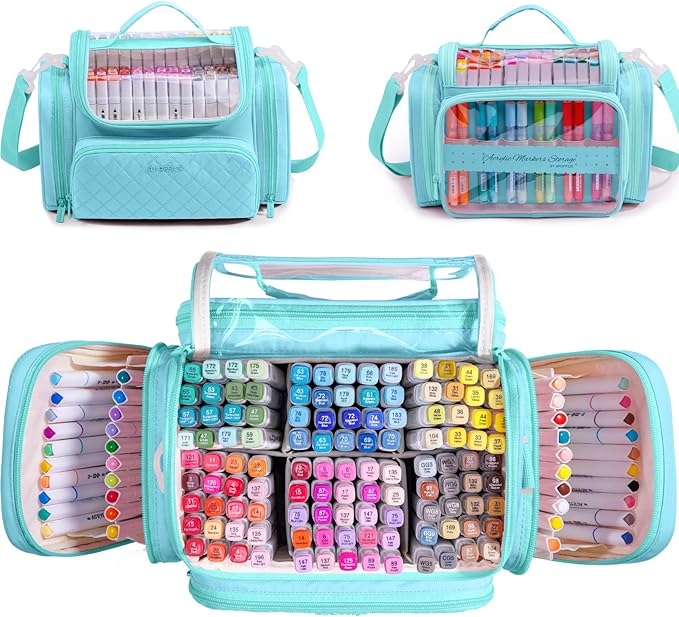 Marker Organizer Case Bag for 200-300 Markers – Large Art Supply Storage Bag with Detachable Dividers, Travel Marker Holder for Alcohol Markers, Brush Pens, Colored Pencils & Craft Supplies