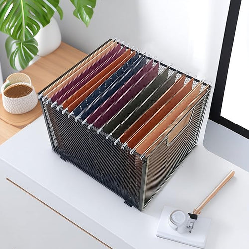 2 Pack Metal File Baskets,Hanging File Folder Organizer,Office File Box,Letter Size,Black (2)