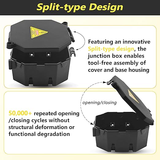 Black Open Splice Junction Box (4 Pack), Electrical Splice Box Wire Junction Box with Cover V0 Flame Retardant Rating(Highest Level)