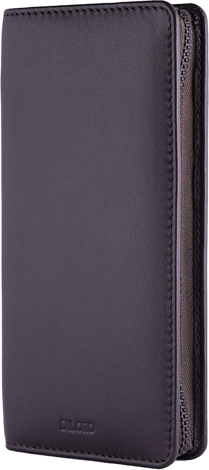 DiLoro Leather Zippered Triple or Quad Pen Case Pencil Pouch Holder for Three or Four Fountain Ballpoint Rollerball Pens or Glasses (Nappa Brown)