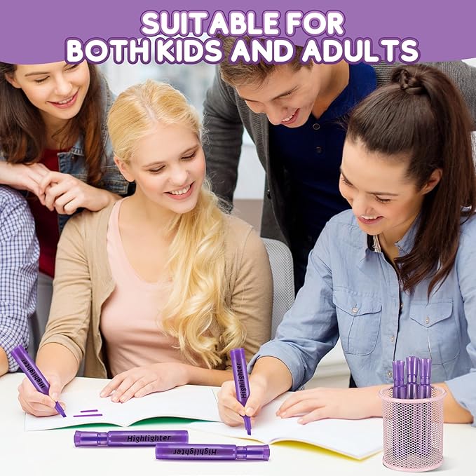 Qilery 30 Pack Highlighters Bulk, Tank Style Chisel Tip Highlighters Markers Pack Quick Drying for Adult Coloring, Home Office Supplies (Purple)